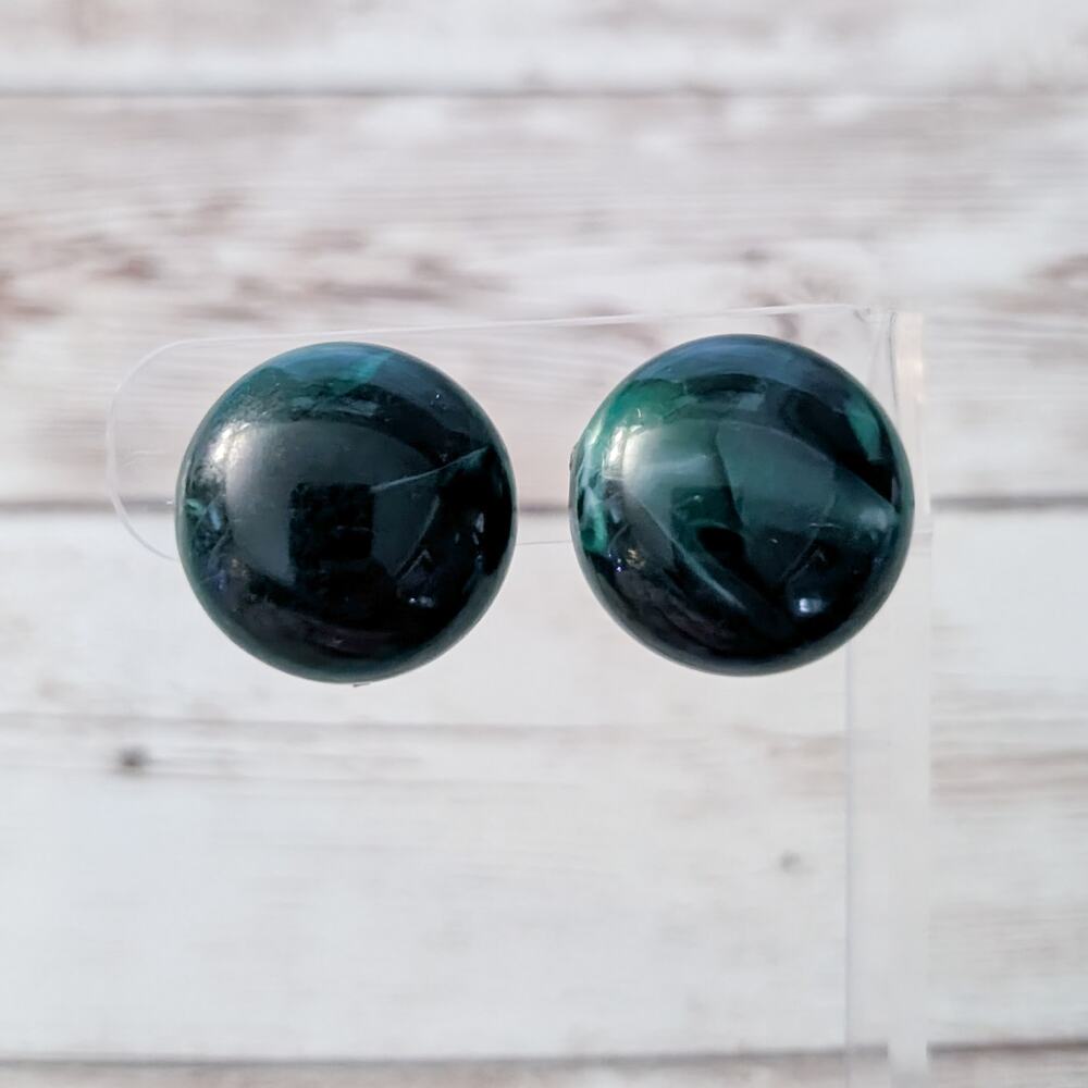 Vintage Clip On Earrings Dark Green Just Over 7/8"